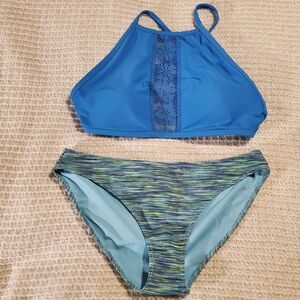 Blue Bikini Set with Patterned Bottom